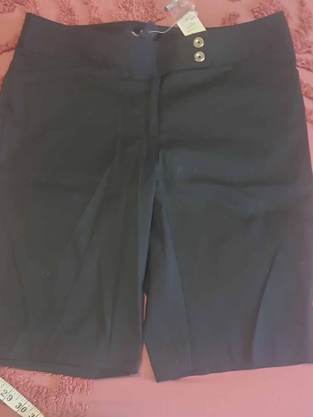 Navy Blue High-Waist Shorts with Button Detail